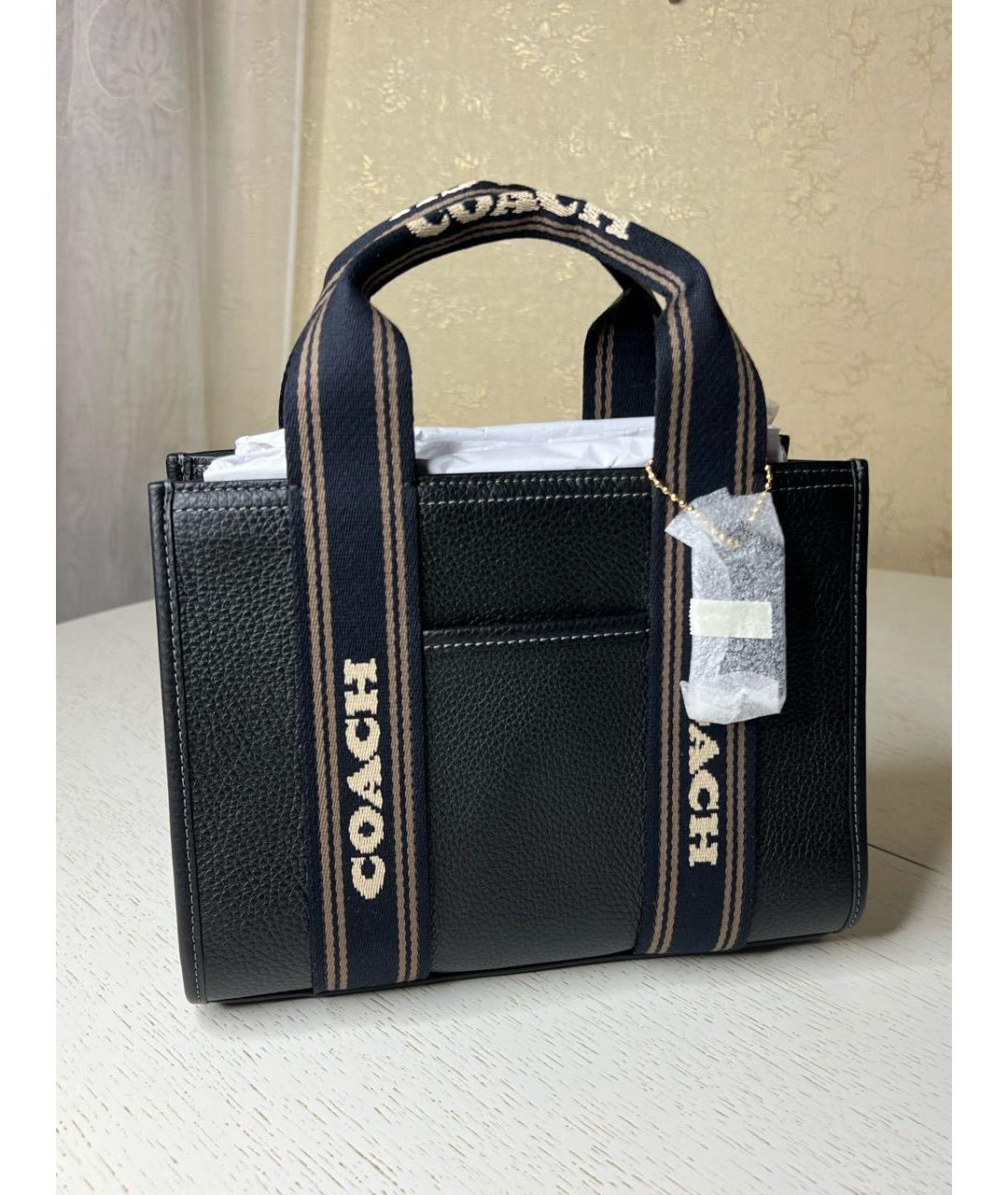 COACH Черная кожаная сумка с короткими ручками, фото 9