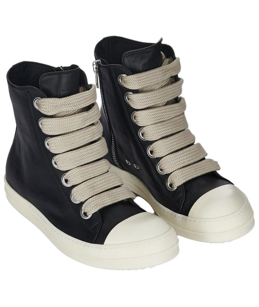 RICK OWENS Черные кожаные низкие кроссовки / кеды, фото 3