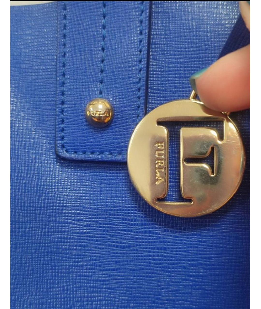 FURLA Синяя кожаная сумка с короткими ручками, фото 2