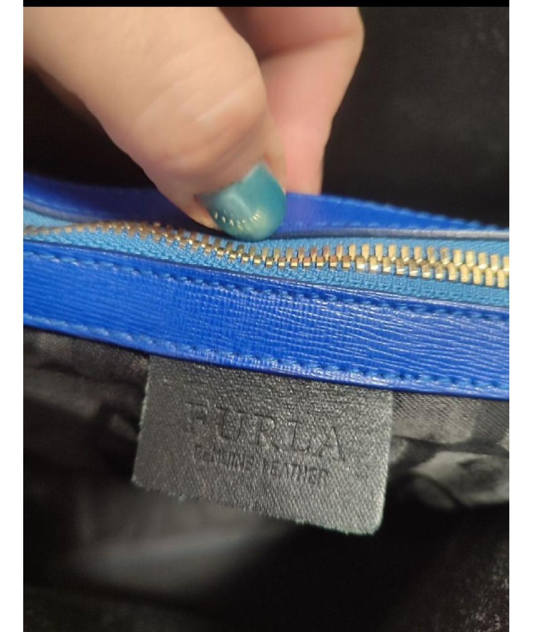 FURLA Синяя кожаная сумка с короткими ручками, фото 3