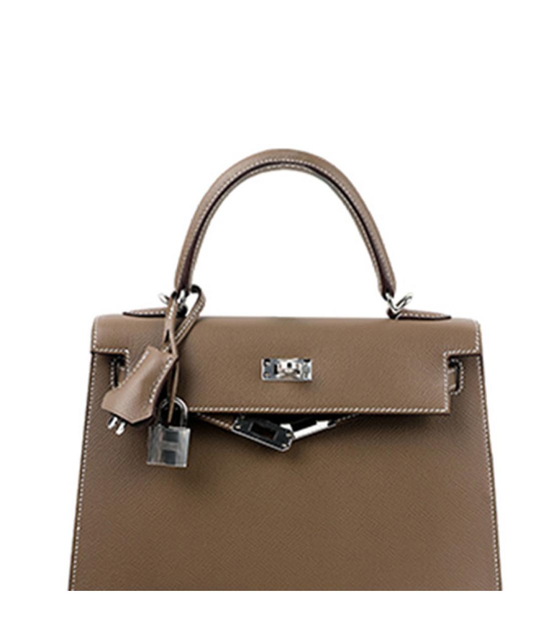 HERMES Коричневая кожаная сумка с короткими ручками, фото 5