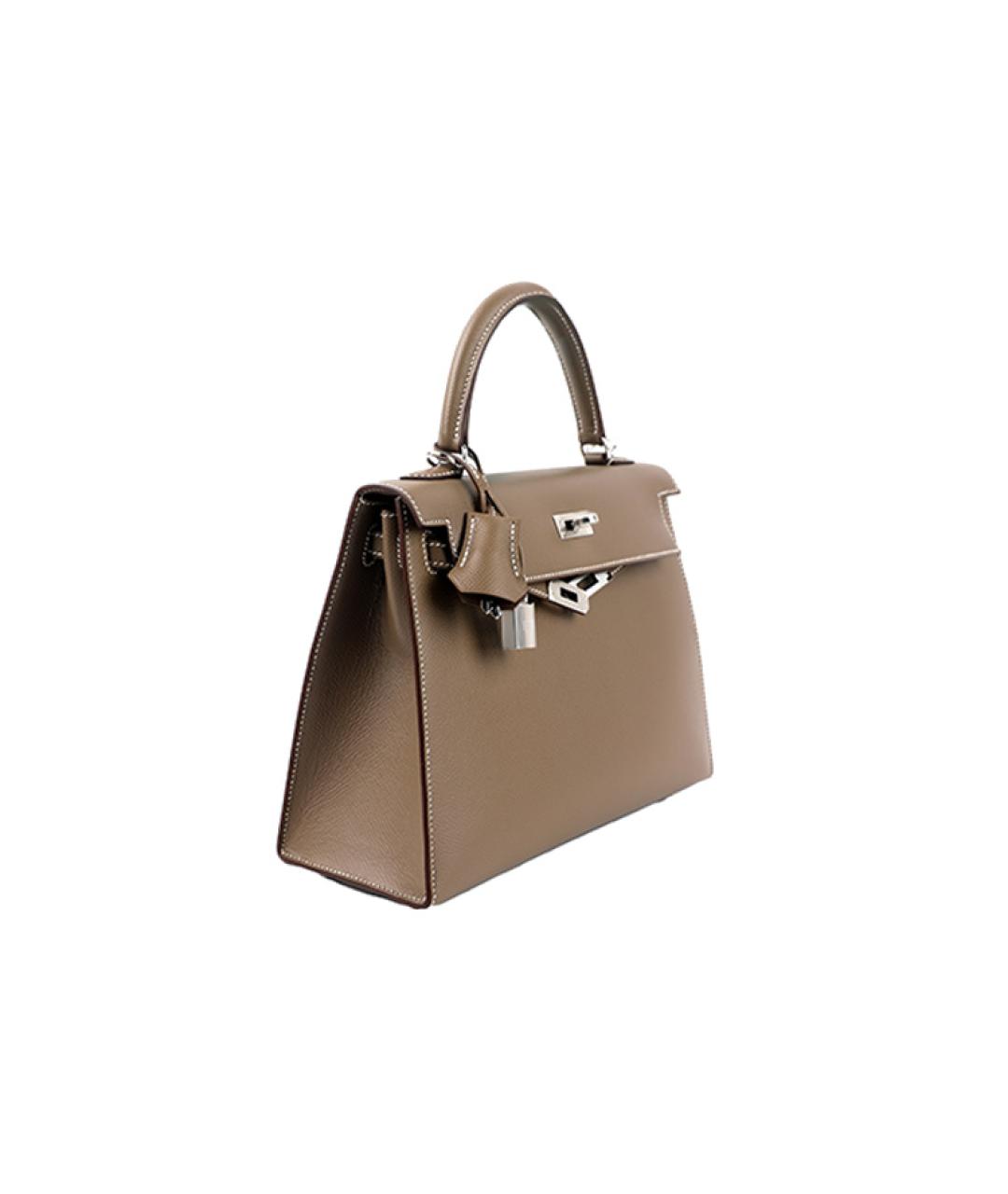 HERMES Коричневая кожаная сумка с короткими ручками, фото 4