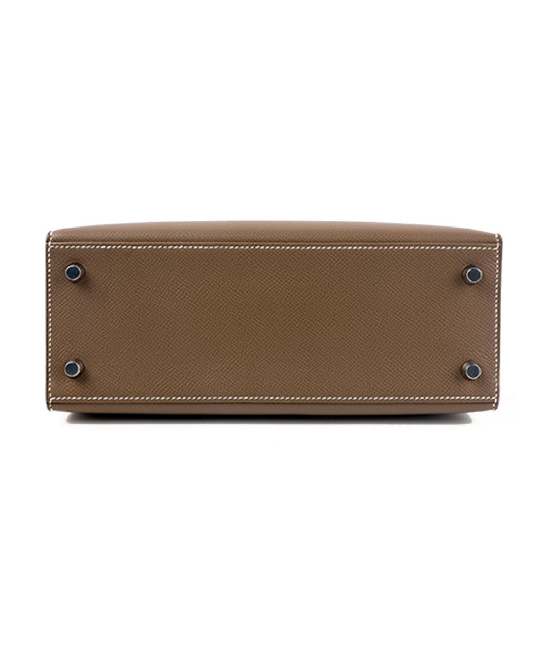 HERMES Коричневая кожаная сумка с короткими ручками, фото 3