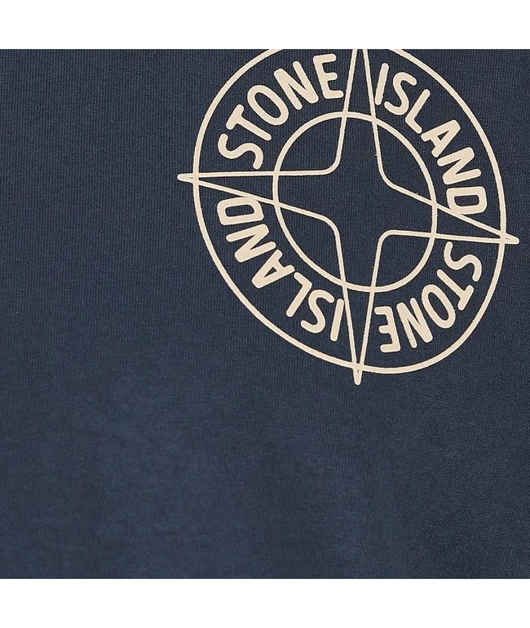 STONE ISLAND Темно-синяя хлопковая футболка, фото 4