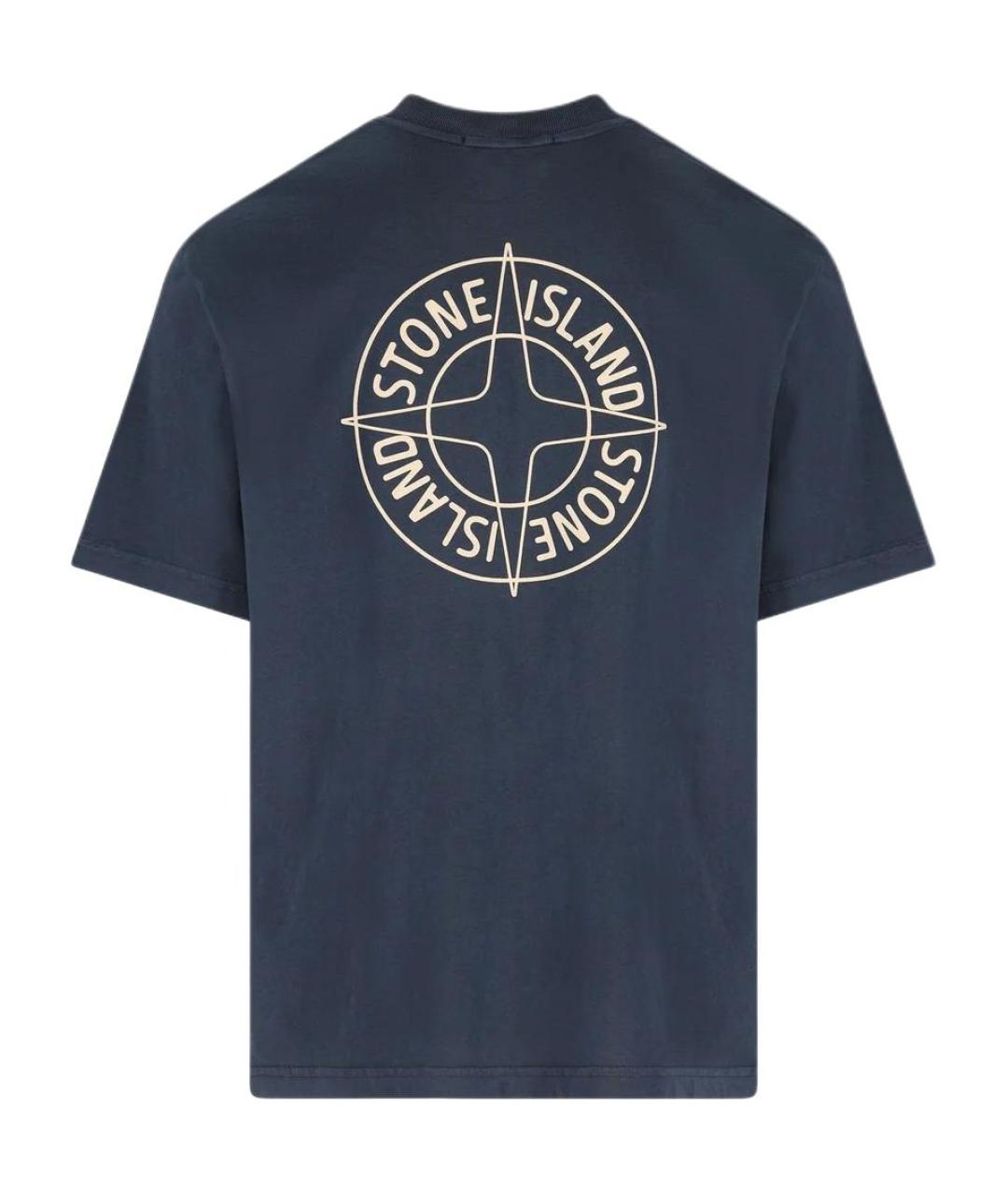 STONE ISLAND Темно-синяя хлопковая футболка, фото 2