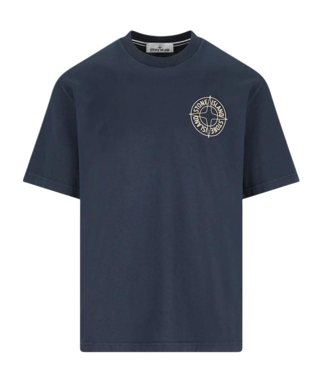 STONE ISLAND Темно-синяя хлопковая футболка, фото 1