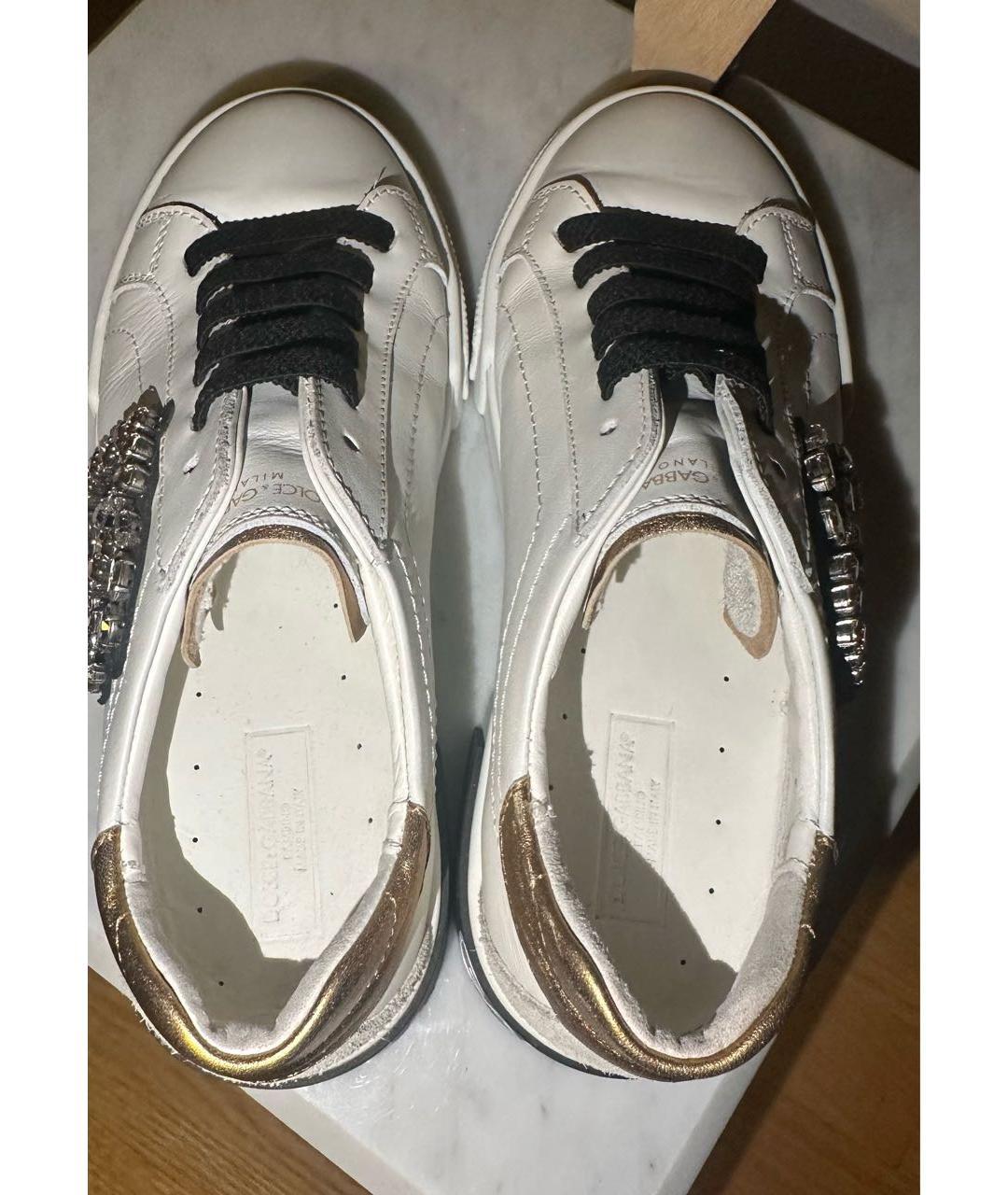 DOLCE&GABBANA Белые кожаные кеды, фото 3