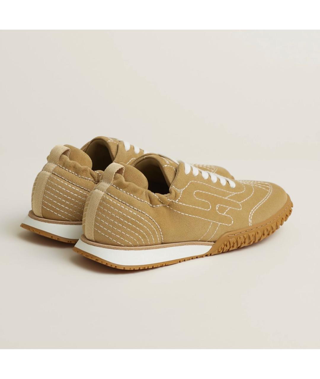 HERMES Горчичные замшевые кроссовки, фото 4