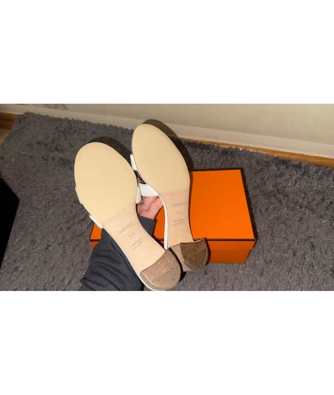 HERMES Белые кожаные сабо, фото 5