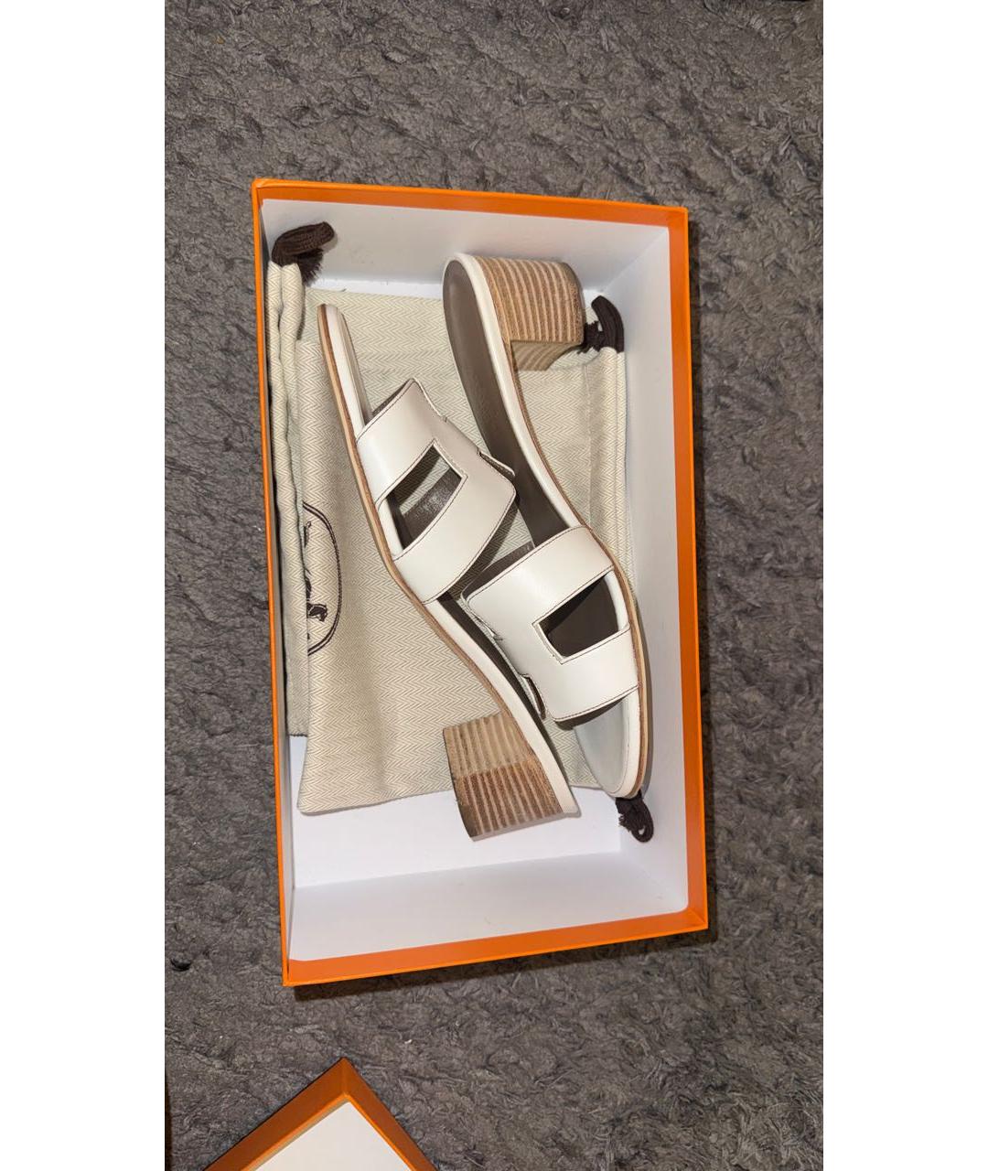 HERMES Белые кожаные сабо, фото 6