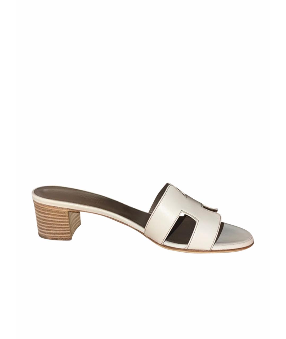 HERMES Белые кожаные сабо, фото 1