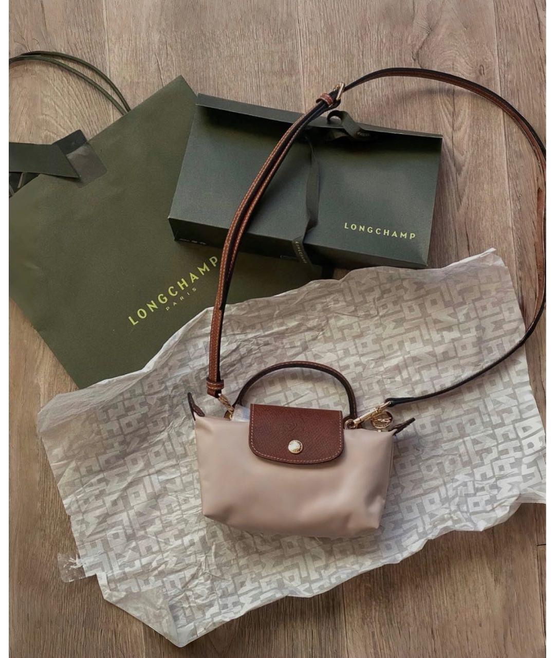 LONGCHAMP Бежевая тканевая сумка с короткими ручками, фото 3