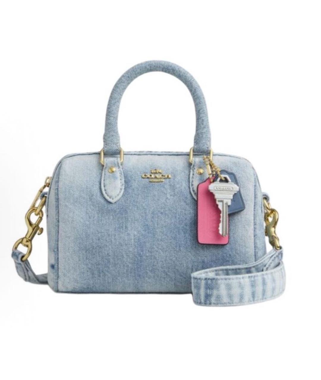 COACH Голубая деним сумка с короткими ручками, фото 8