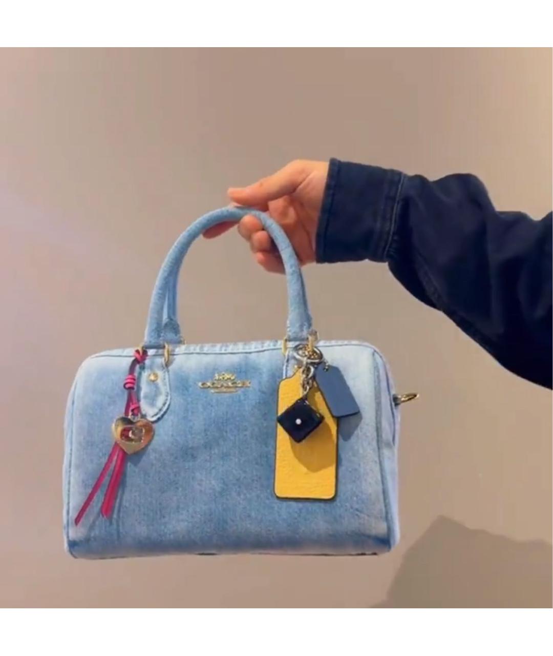 COACH Голубая деним сумка с короткими ручками, фото 6