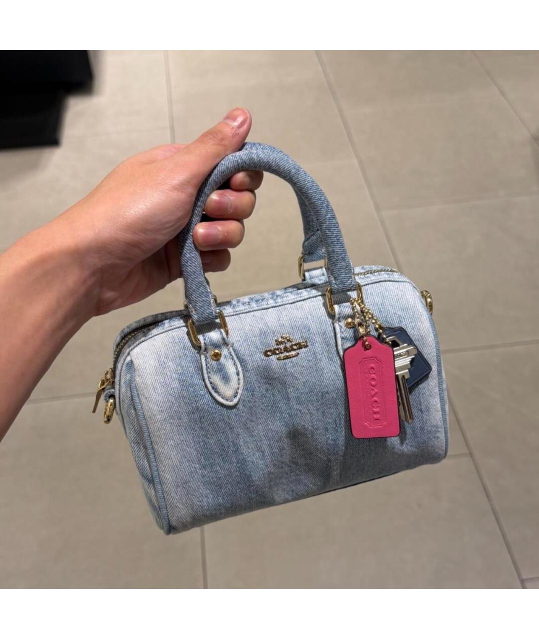 COACH Голубая деним сумка с короткими ручками, фото 5