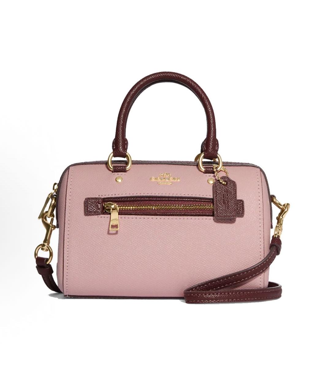 COACH Розовая кожаная сумка с короткими ручками, фото 8