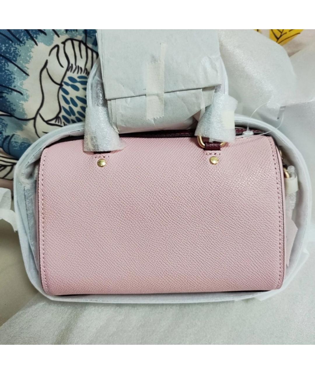 COACH Розовая кожаная сумка с короткими ручками, фото 7