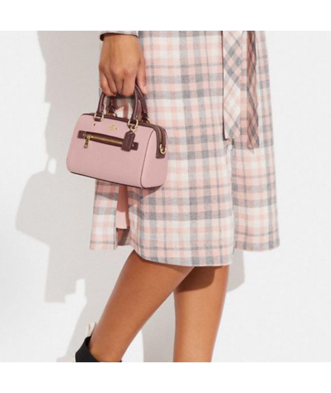 COACH Розовая кожаная сумка с короткими ручками, фото 5