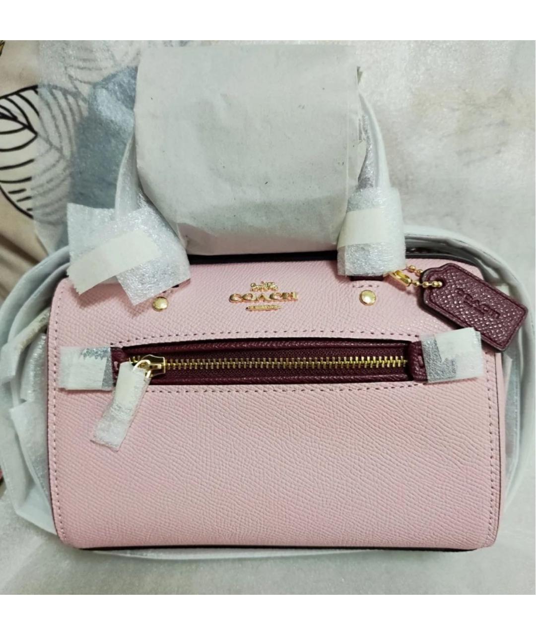 COACH Розовая кожаная сумка с короткими ручками, фото 6