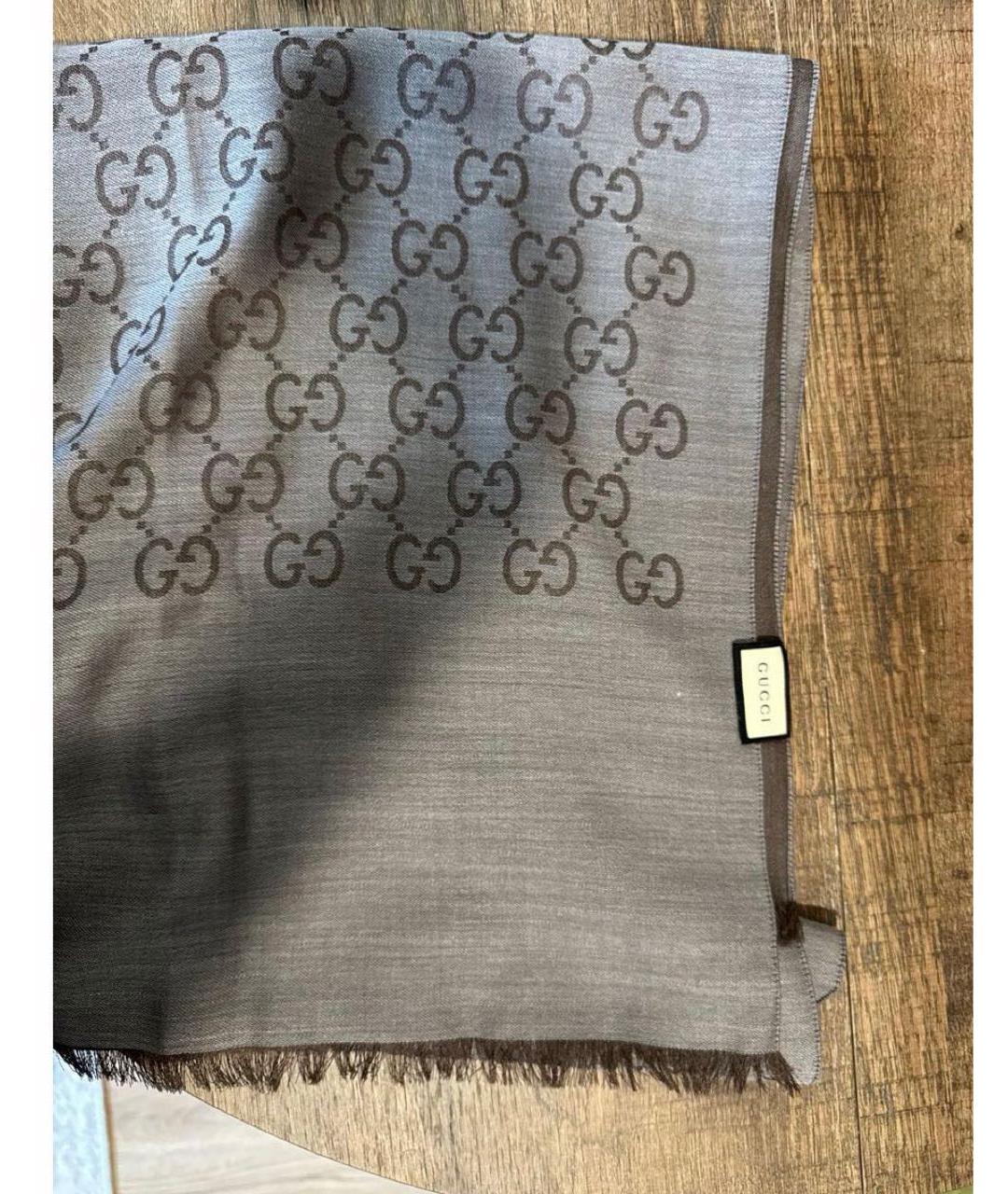 GUCCI Коричневый шерстяной платок, фото 3
