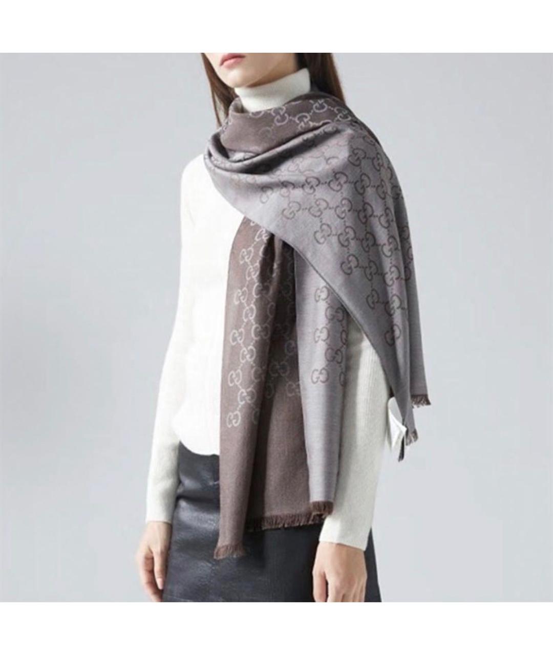 GUCCI Коричневый шерстяной платок, фото 4