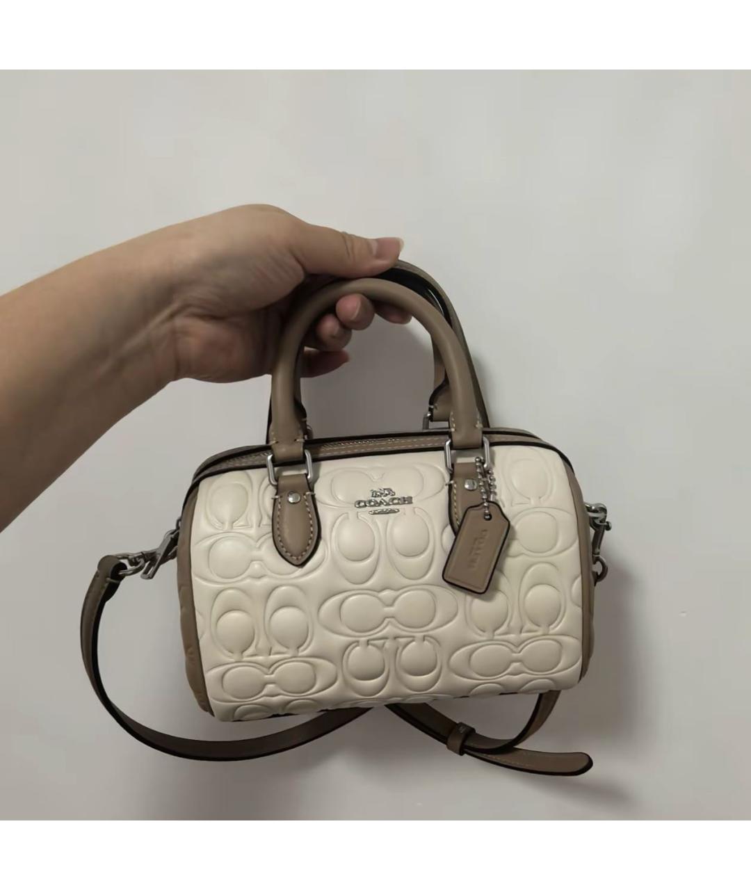 COACH Белая кожаная сумка с короткими ручками, фото 6