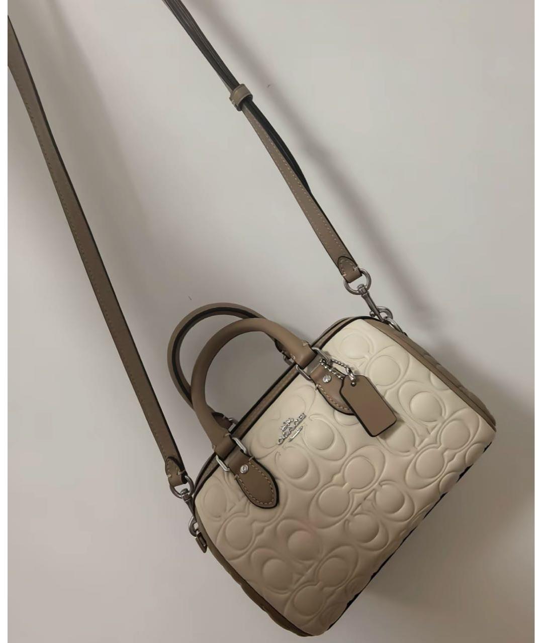 COACH Белая кожаная сумка с короткими ручками, фото 7