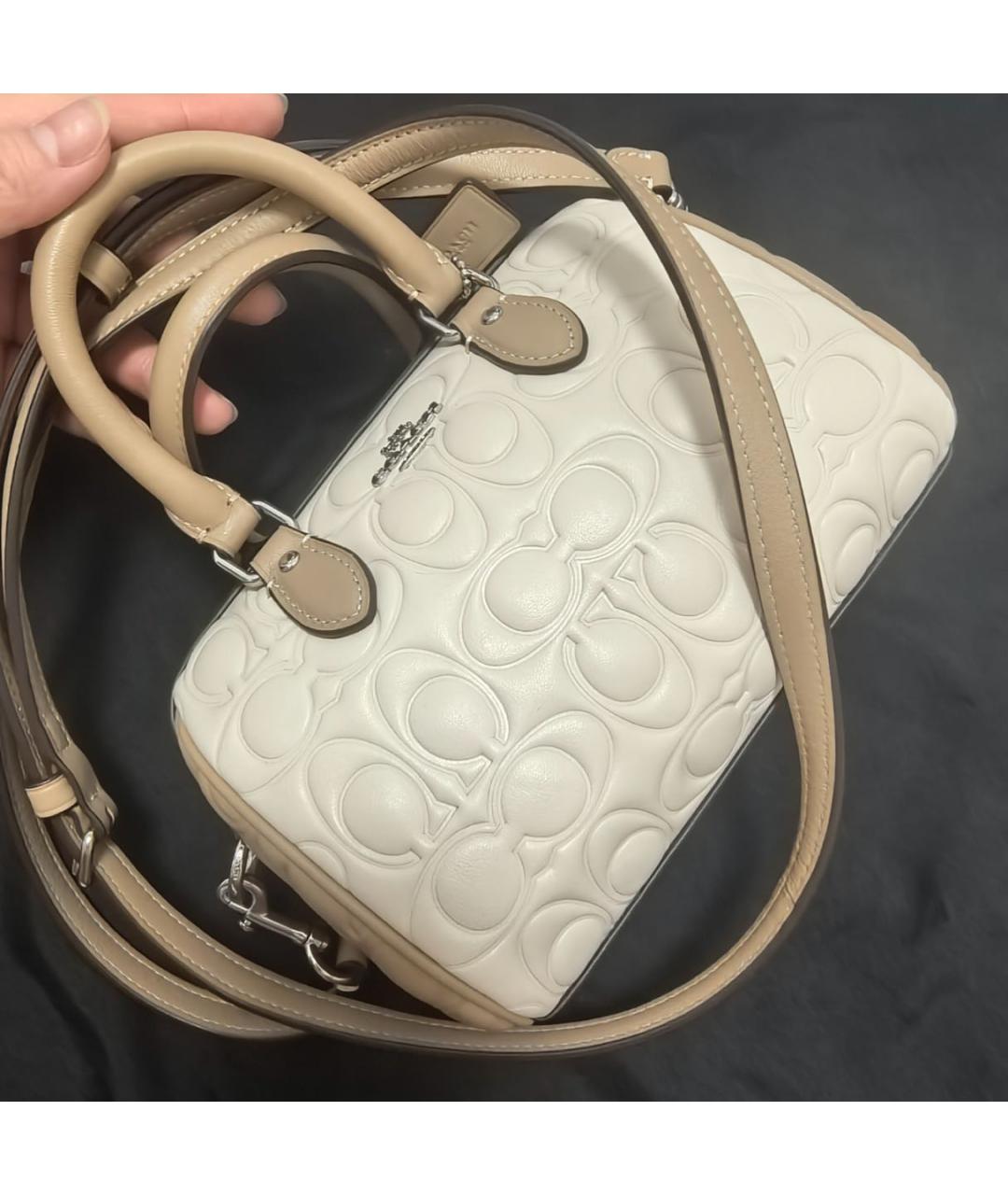 COACH Белая кожаная сумка с короткими ручками, фото 8