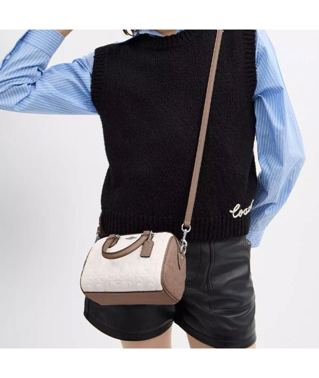 COACH Белая кожаная сумка с короткими ручками, фото 4