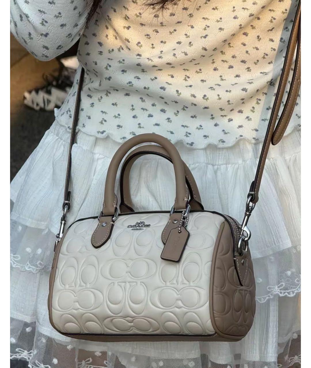 COACH Белая кожаная сумка с короткими ручками, фото 5