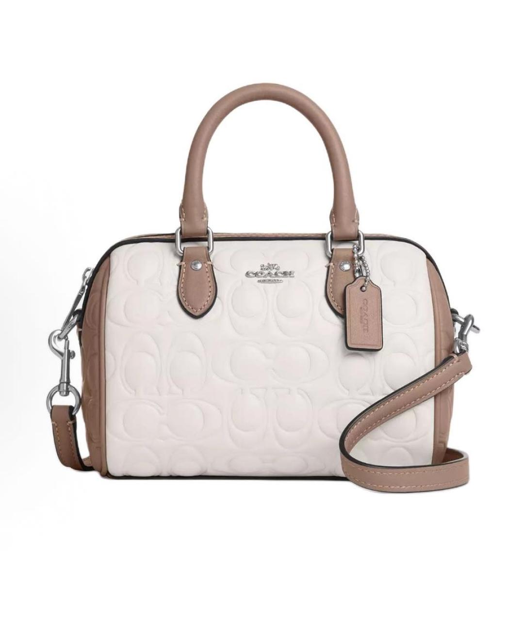 COACH Белая кожаная сумка с короткими ручками, фото 9