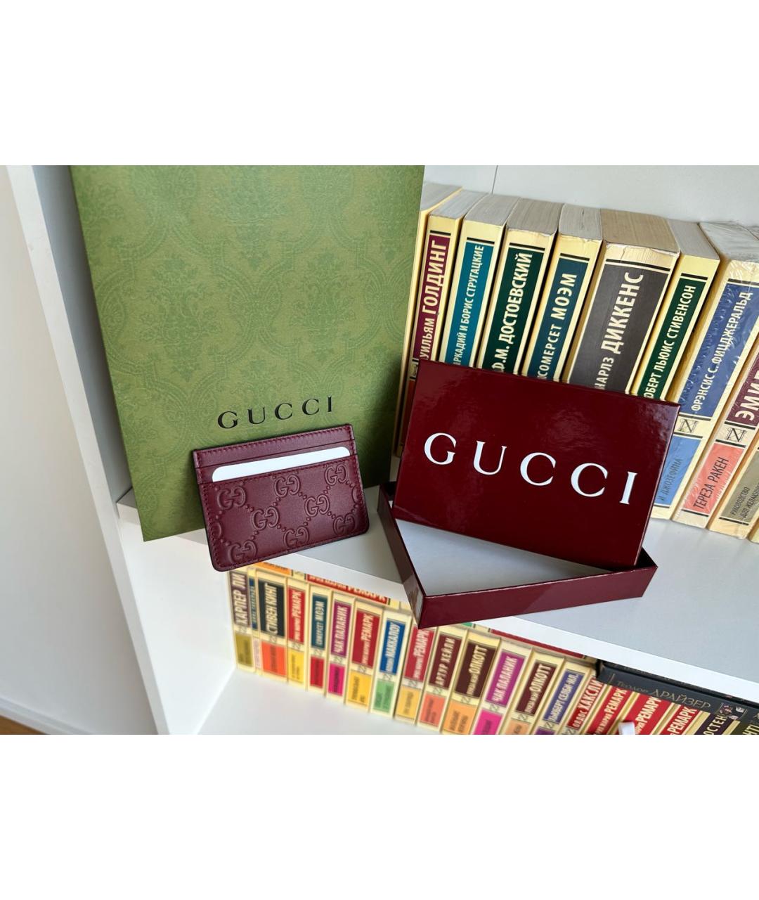 GUCCI Бордовый кожаный кардхолдер, фото 4