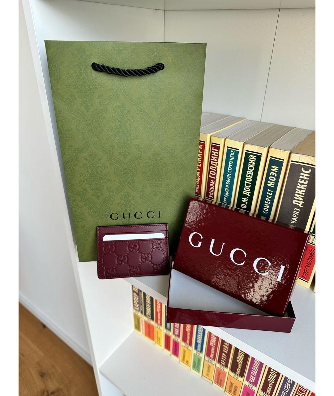 GUCCI Бордовый кожаный кардхолдер, фото 3