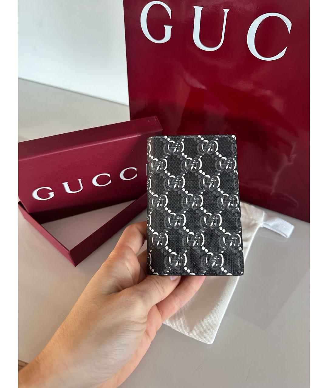 GUCCI Антрацитовый кожаный кардхолдер, фото 2