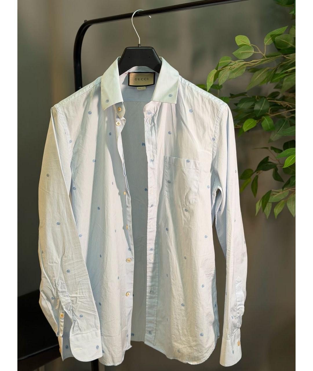 GUCCI Голубая хлопковая классическая рубашка, фото 6