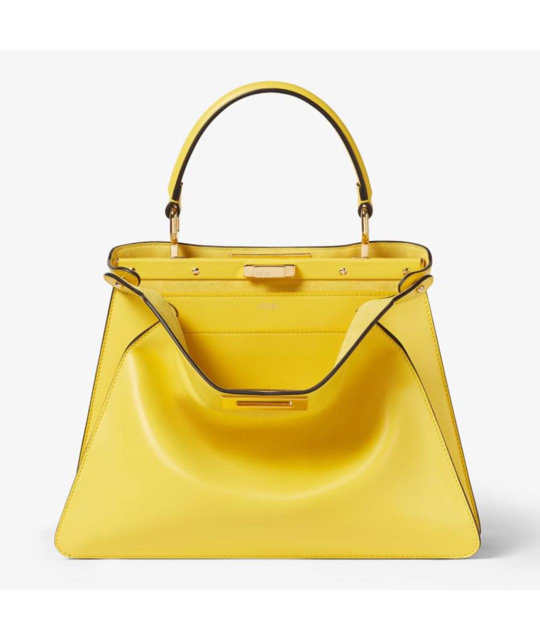 FENDI Желтая кожаная сумка с короткими ручками, фото 2