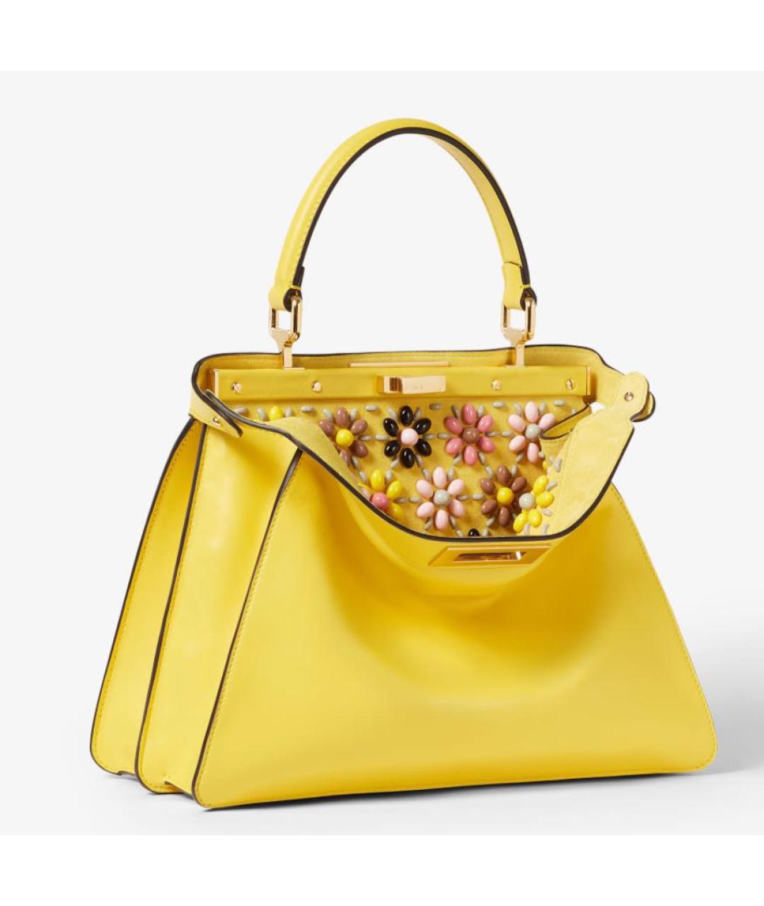 FENDI Желтая кожаная сумка с короткими ручками, фото 3