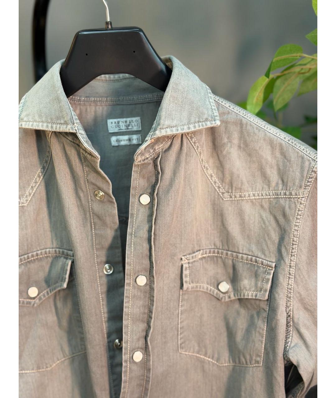 BRUNELLO CUCINELLI Серая хлопковая кэжуал рубашка, фото 3