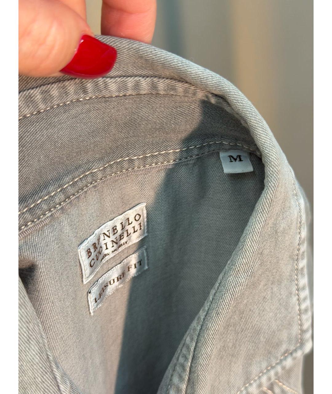 BRUNELLO CUCINELLI Серая хлопковая кэжуал рубашка, фото 6