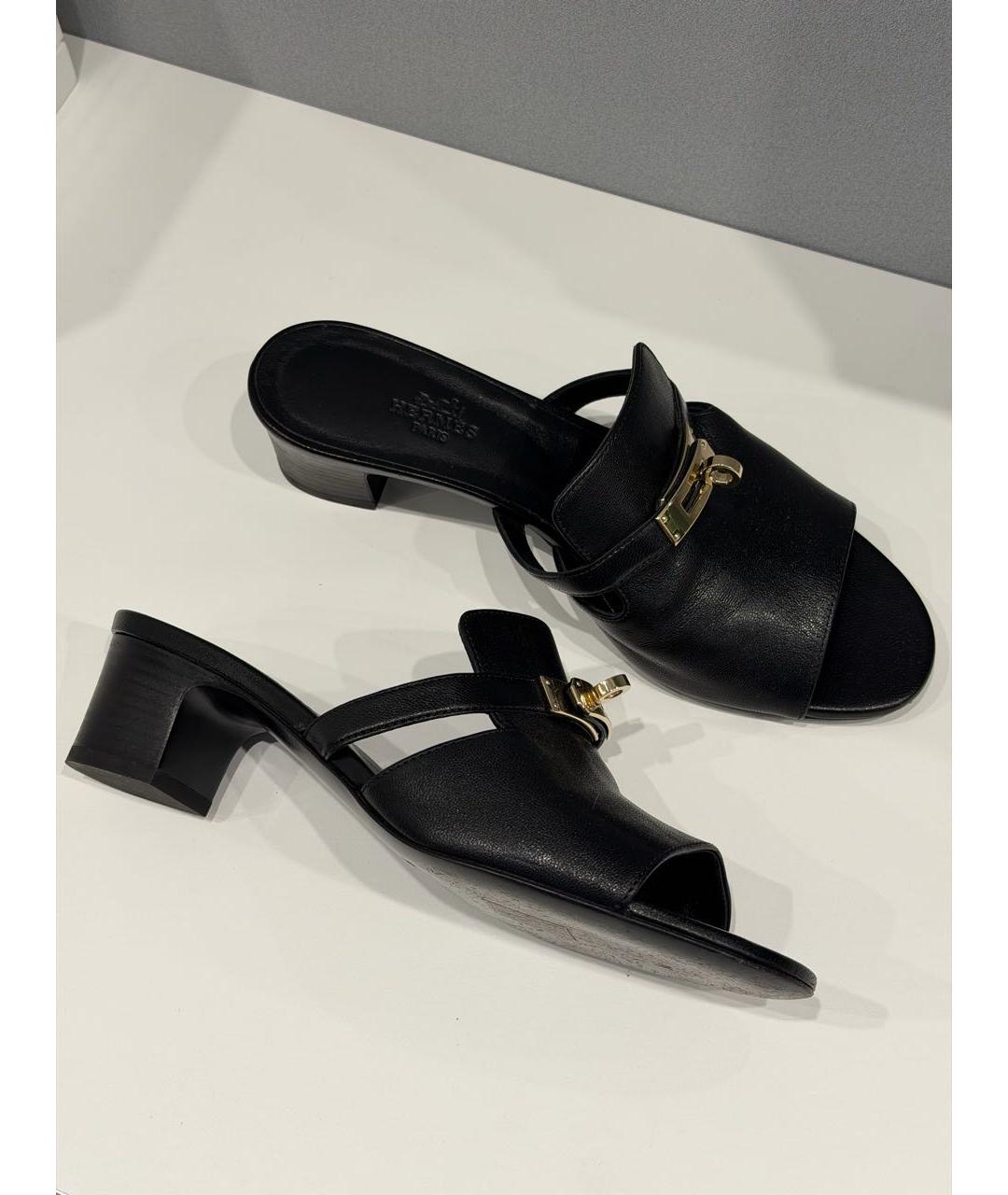 HERMES Черные кожаные мюли, фото 4