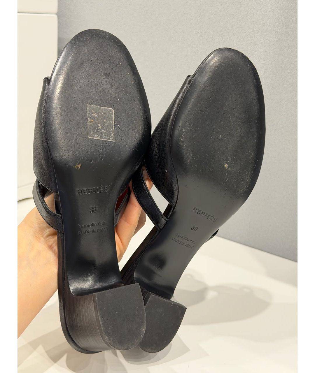 HERMES Черные кожаные мюли, фото 8