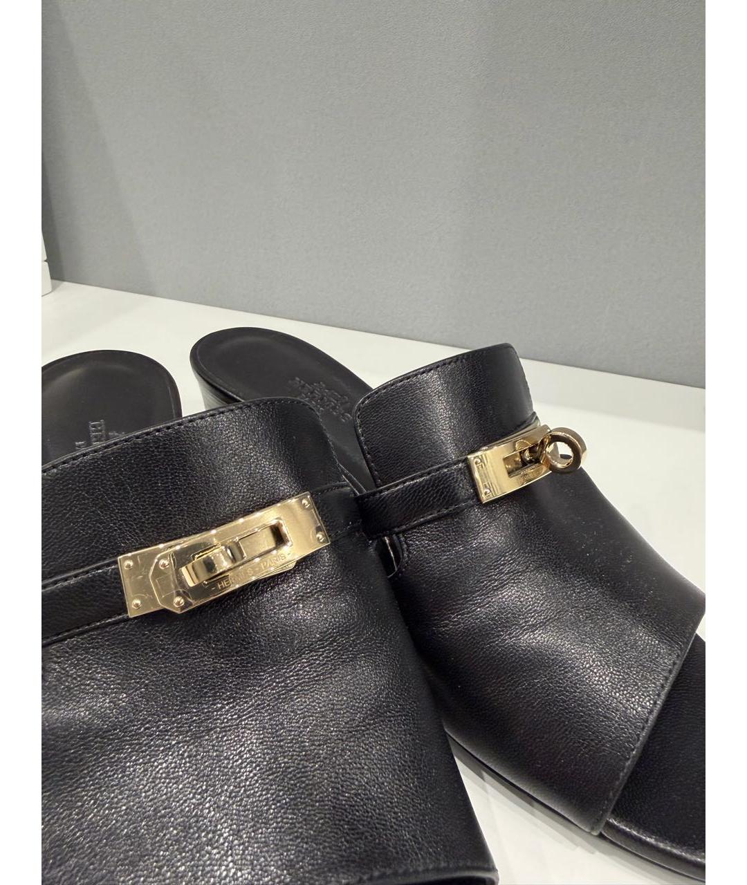 HERMES Черные кожаные мюли, фото 6