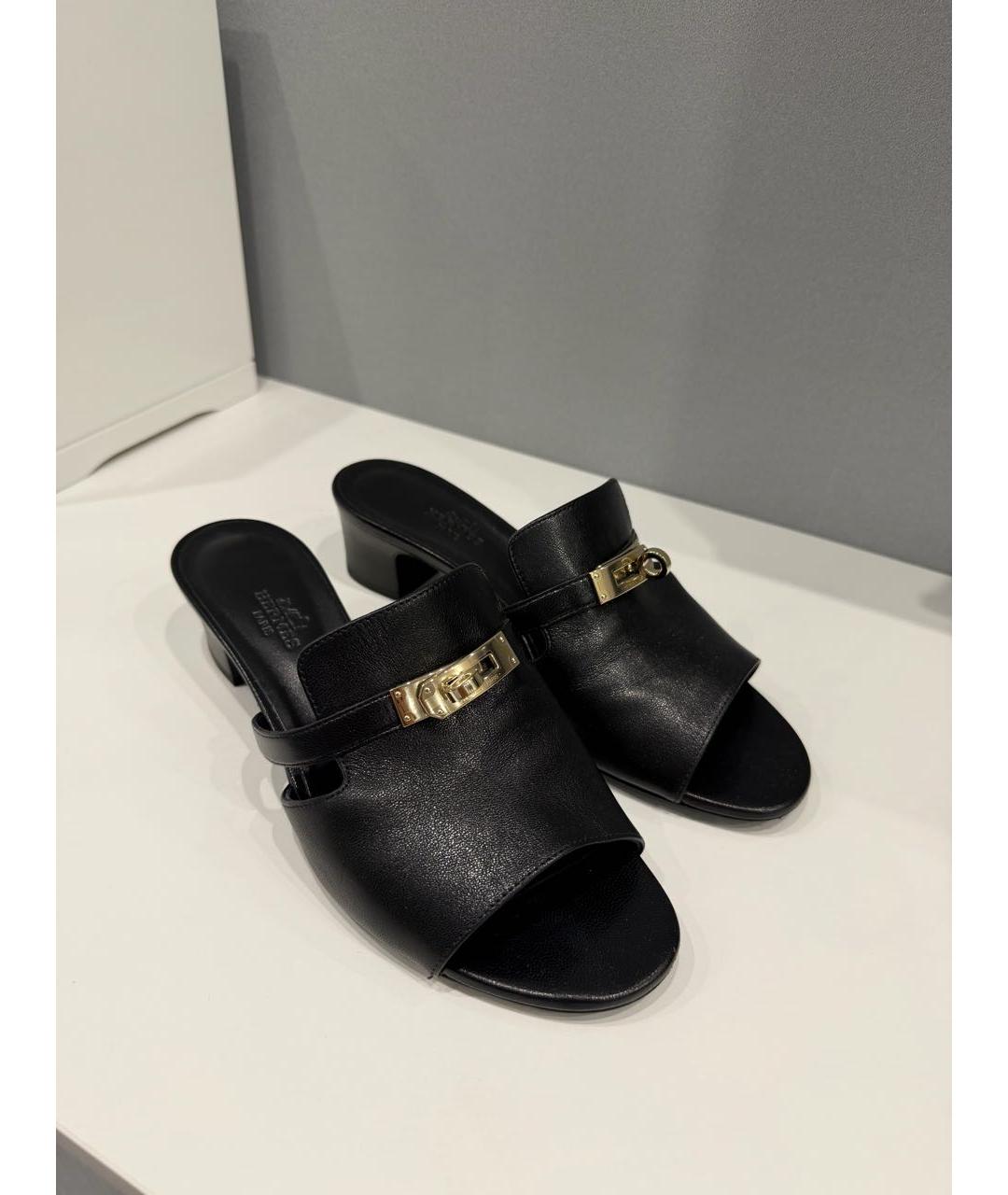 HERMES Черные кожаные мюли, фото 3