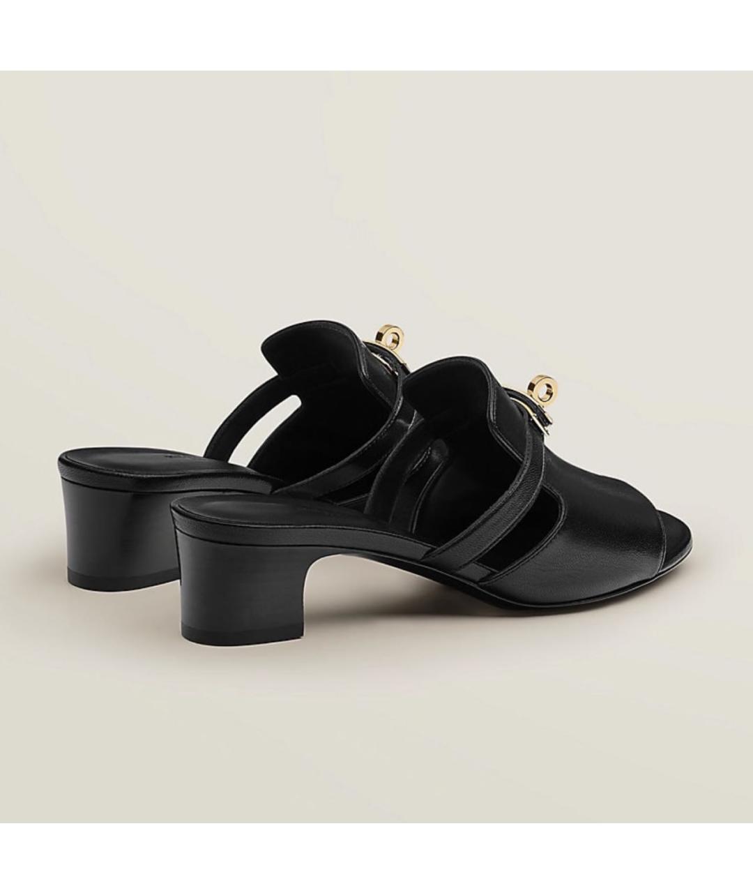 HERMES Черные кожаные мюли, фото 2