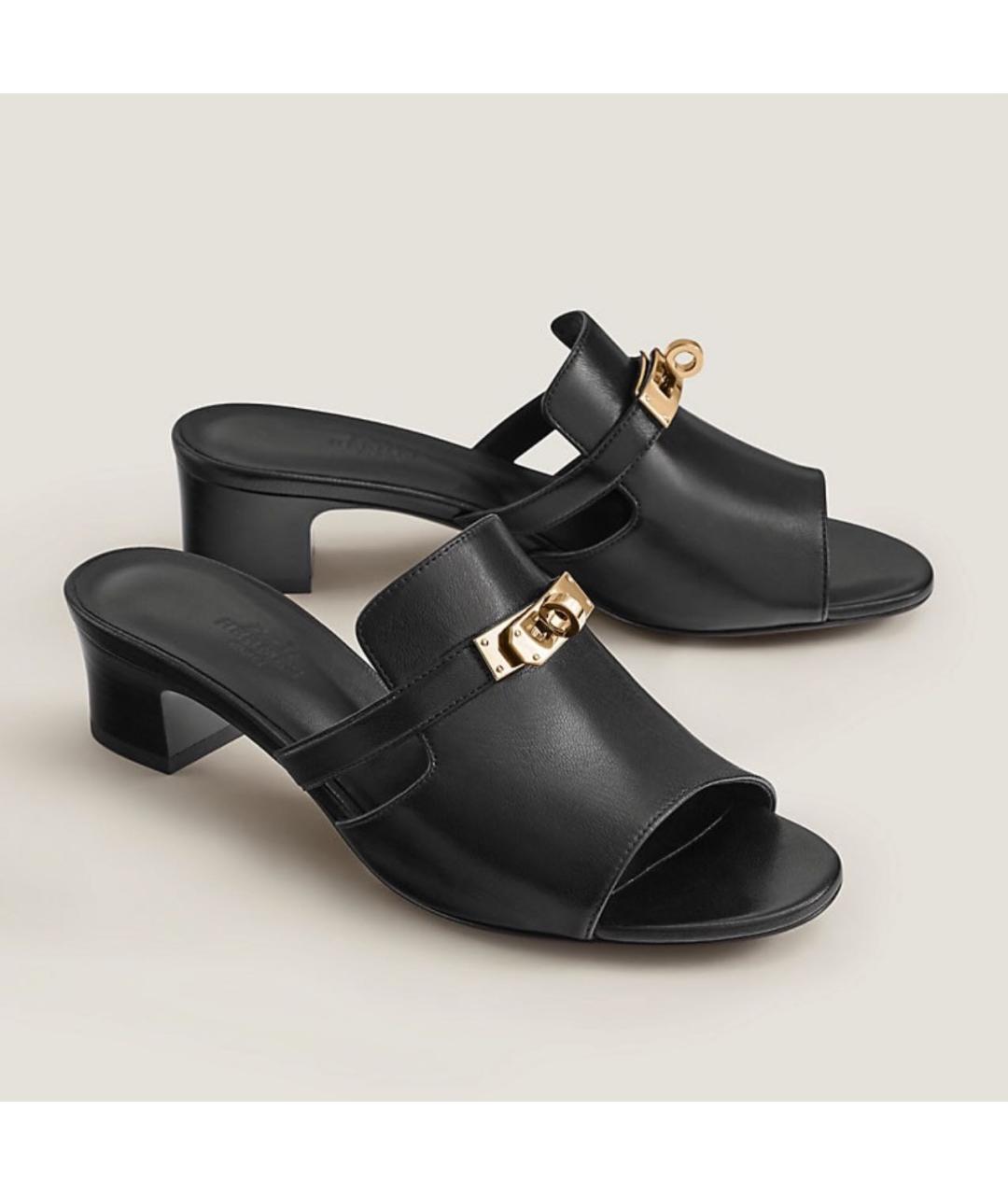 HERMES Черные кожаные мюли, фото 9