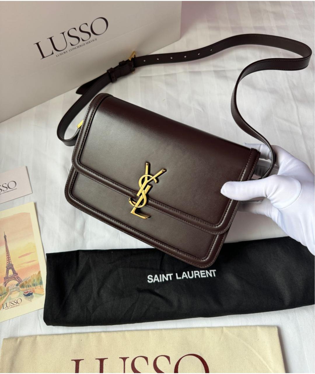 SAINT LAURENT Коричневая кожаная сумка через плечо, фото 4