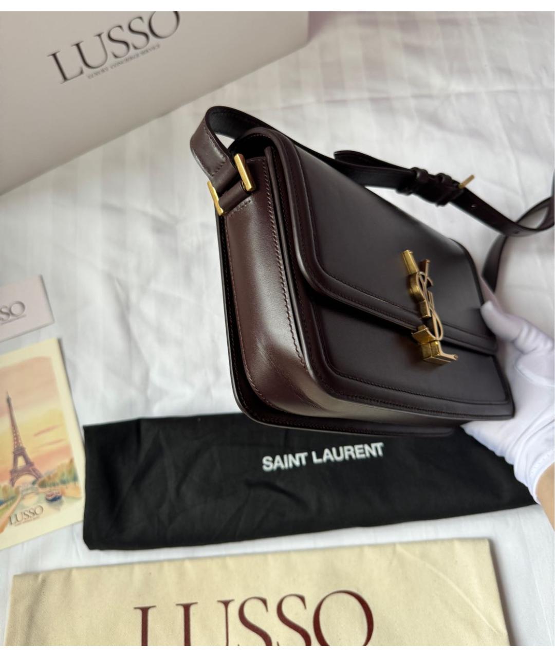 SAINT LAURENT Коричневая кожаная сумка через плечо, фото 7