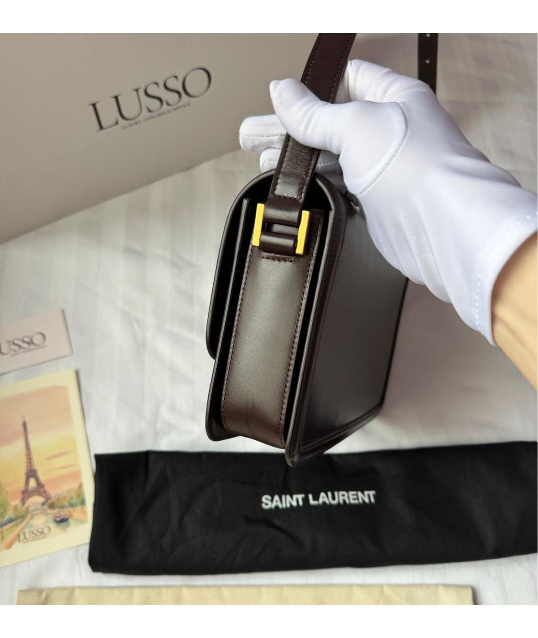 SAINT LAURENT Коричневая кожаная сумка через плечо, фото 6