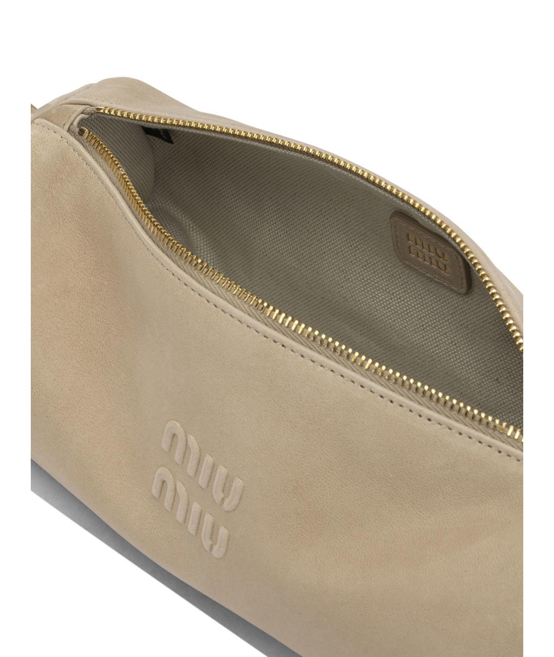 MIU MIU Бежевая замшевая сумка через плечо, фото 4