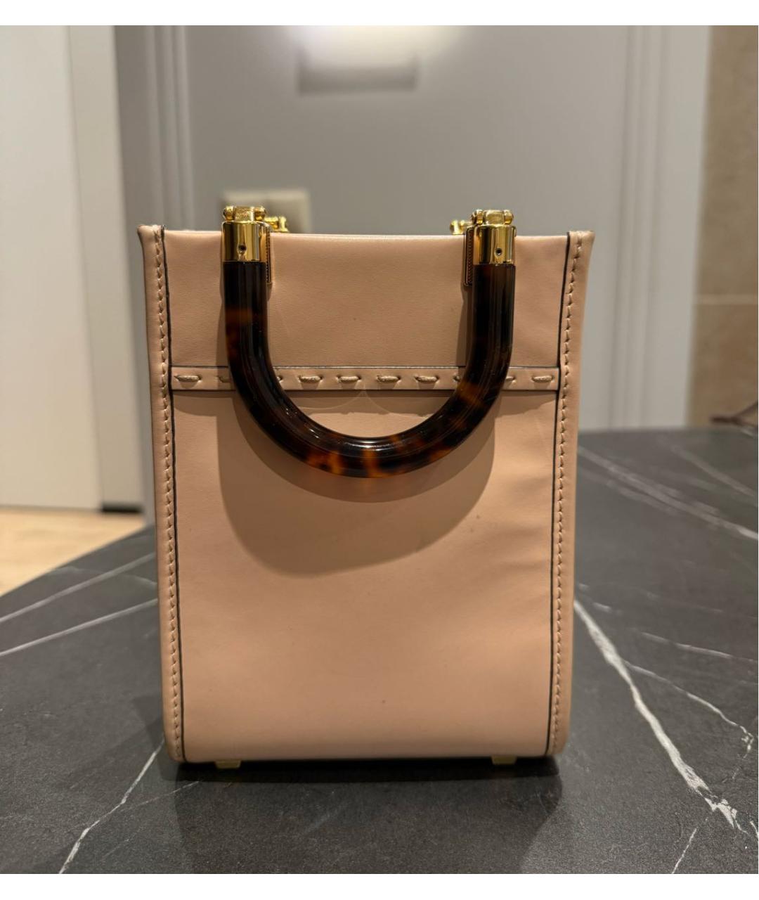 FENDI Розовая кожаная сумка с короткими ручками, фото 3